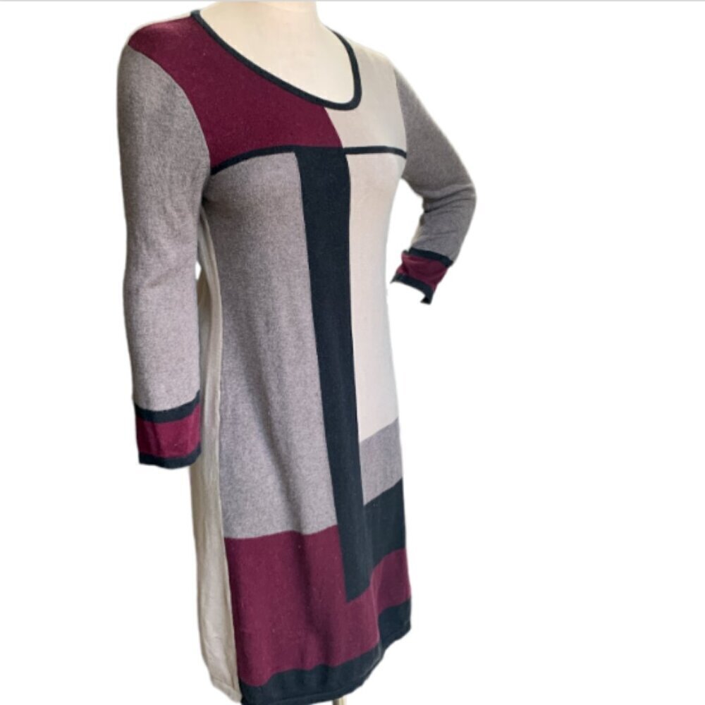 Spense Knit Sweater Dress Cotton Blend Modern Colorblock Sz M #73C